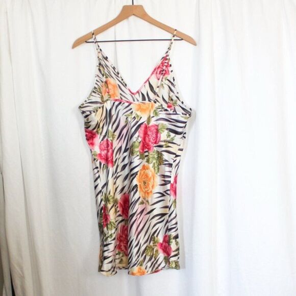 Vintage Popsi Lingerie V-neck Zebra and Rose Sleep Cami Dress X-Large - Picture 3 of 7